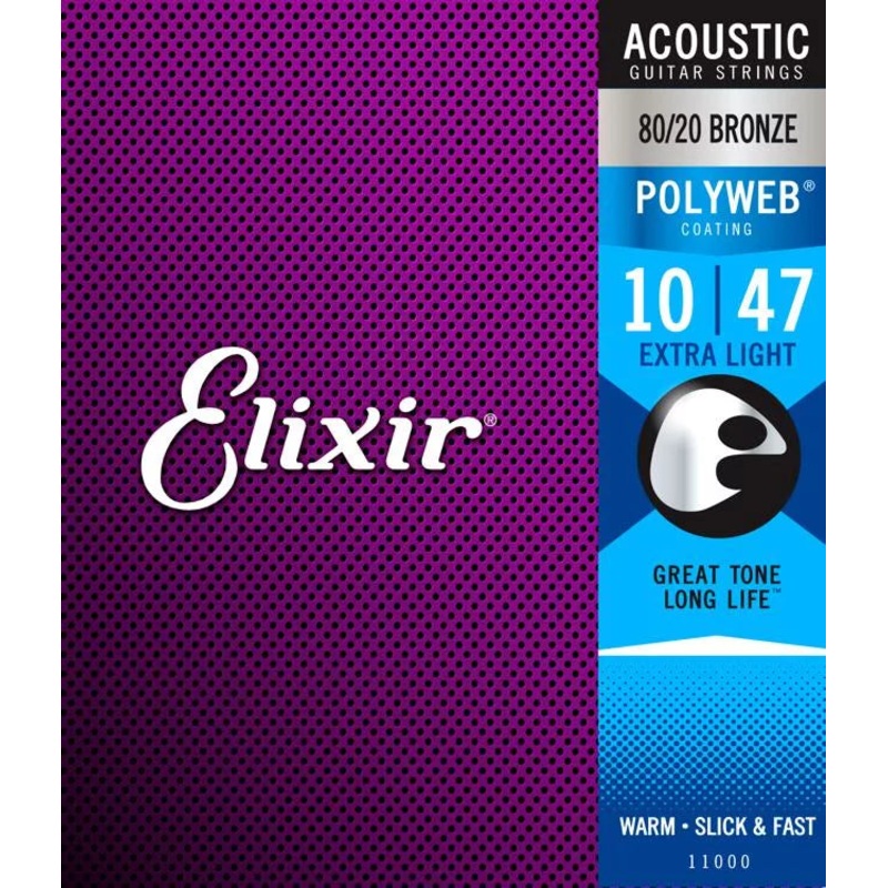 Elixir Strings Polyweb 80/20 Bronze Acoustic Guitar Strings – 10-47 Extra Light