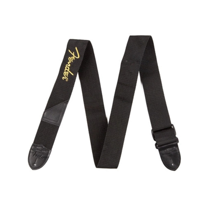 Fender 2 Black Poly Strap Yellow Logo
