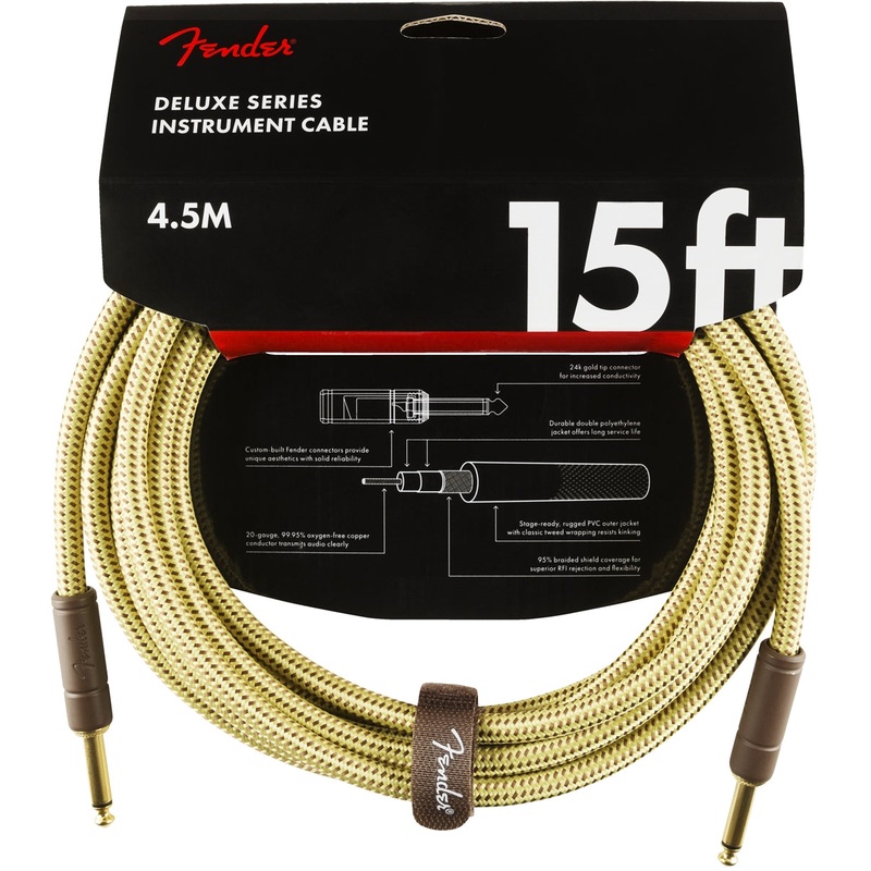 Fender Deluxe 15′ Series Instrument Cable – Tweed