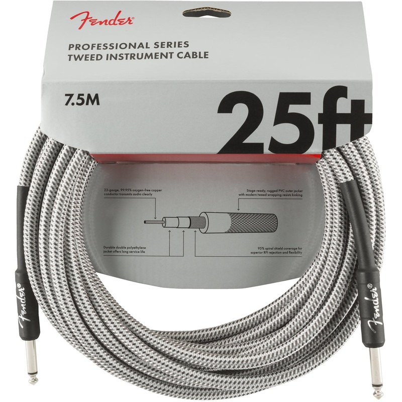 Fender Professional Series 25′ Instrument Cable – White Tweed