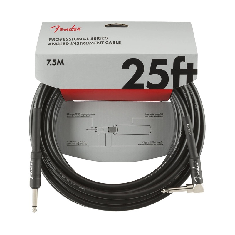 Fender Professional Series 25′ Straight to Right Angle Instrument Cable – Black