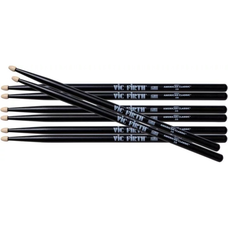 Vic Firth American Classic 5B Hickory 4 Pack Drumsticks – Black