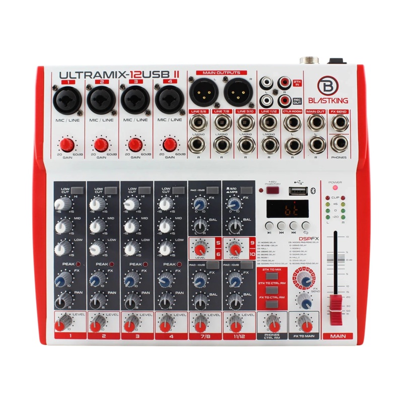 Blastking 12 Channel Analog Stereo Mixing Console  ULTRAMIX-12USBII