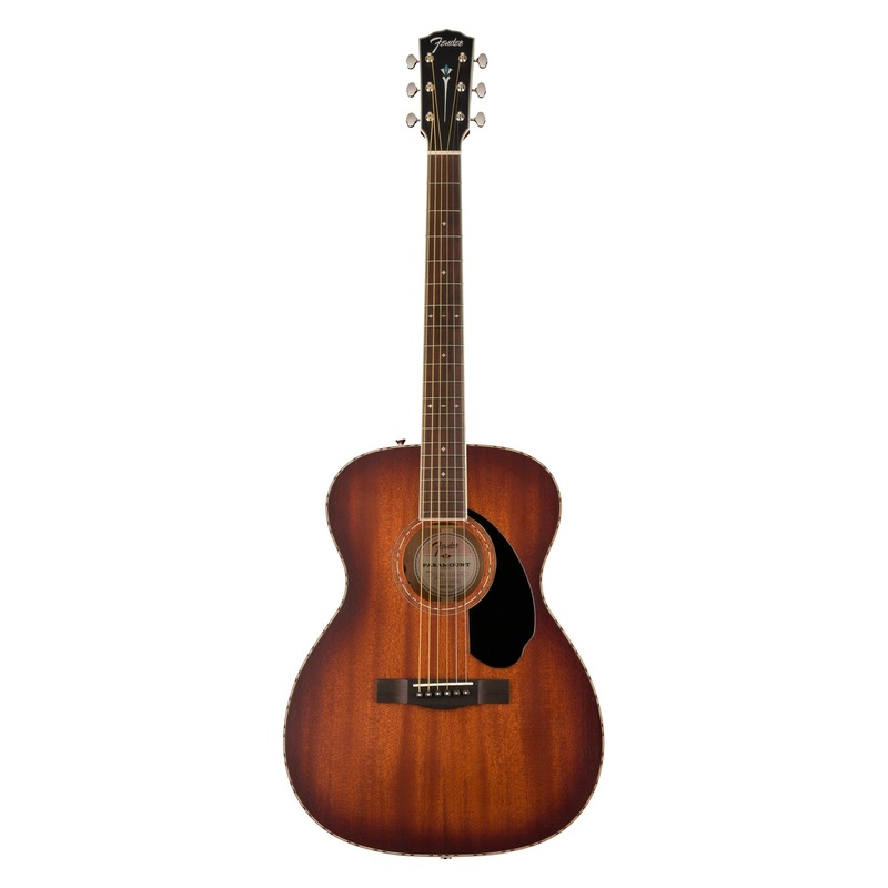 Fender Paramount PO-220E All Mahogany Orchestra Acoustic-Electric Guitar – Aged Cognac Burst