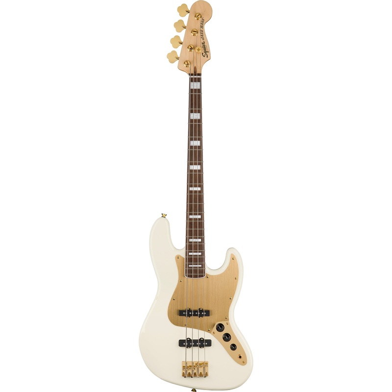 Squier 40th Anniversary Gold Edition Jazz Electric Bass Guitar – Olympic White