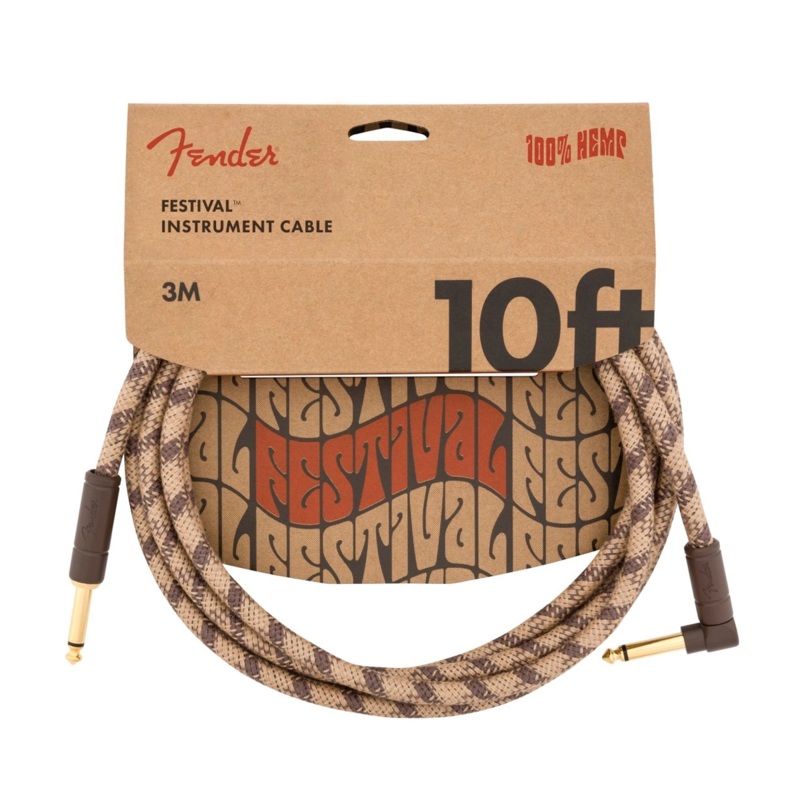 Fender Festival Hemp Straight to Right Angle Instrument Cable – 10′ Brown Stripe