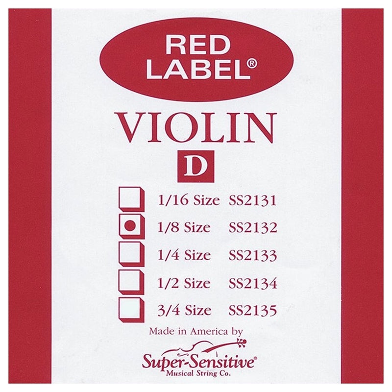 Super Sensitive Red Label Single Violin String – D 1/8