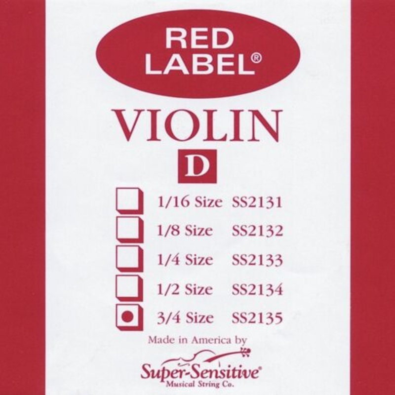 Super Sensitive Red Label Single Violin String – D 3/4