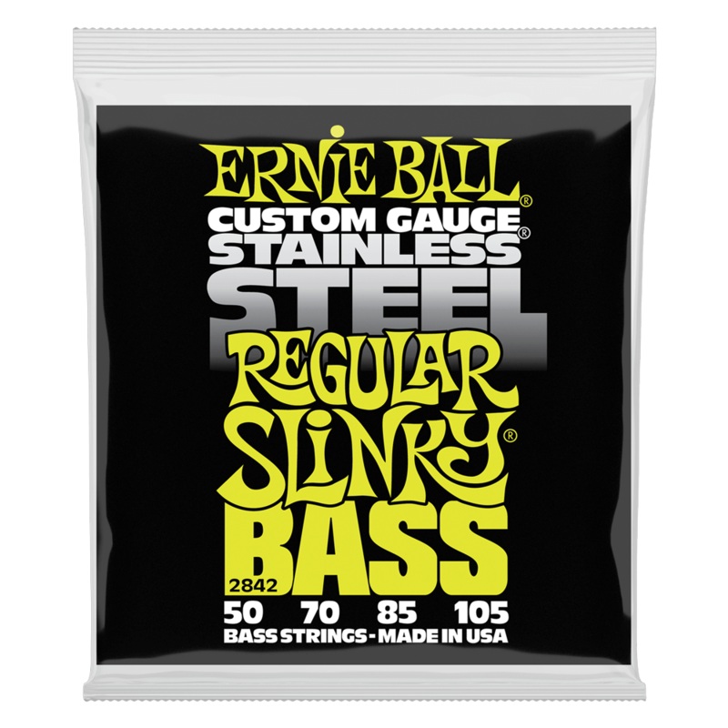 Ernie Ball Regular Slinky Stainless Steel Electric Bass String Set – .50 – .105