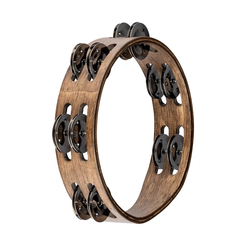 Meinl CTA2WB 8 Compact Double Row, Steel Jingles Tambourine – Walnut Brown