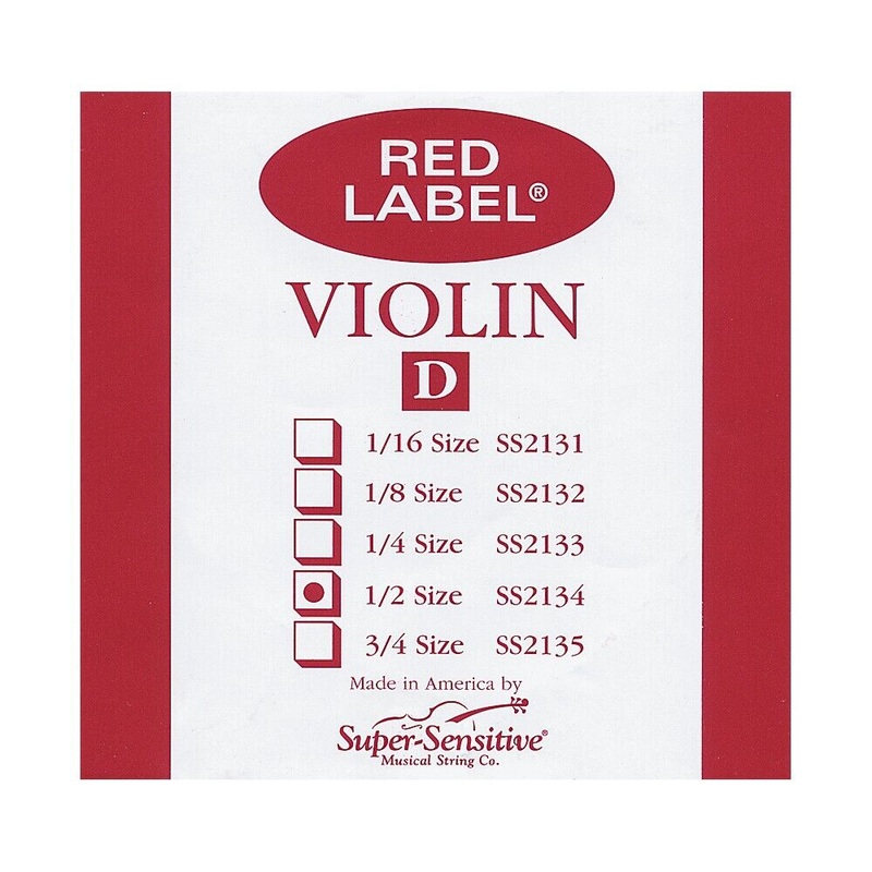 Super Sensitive Red Label Single Violin String – D 1/2