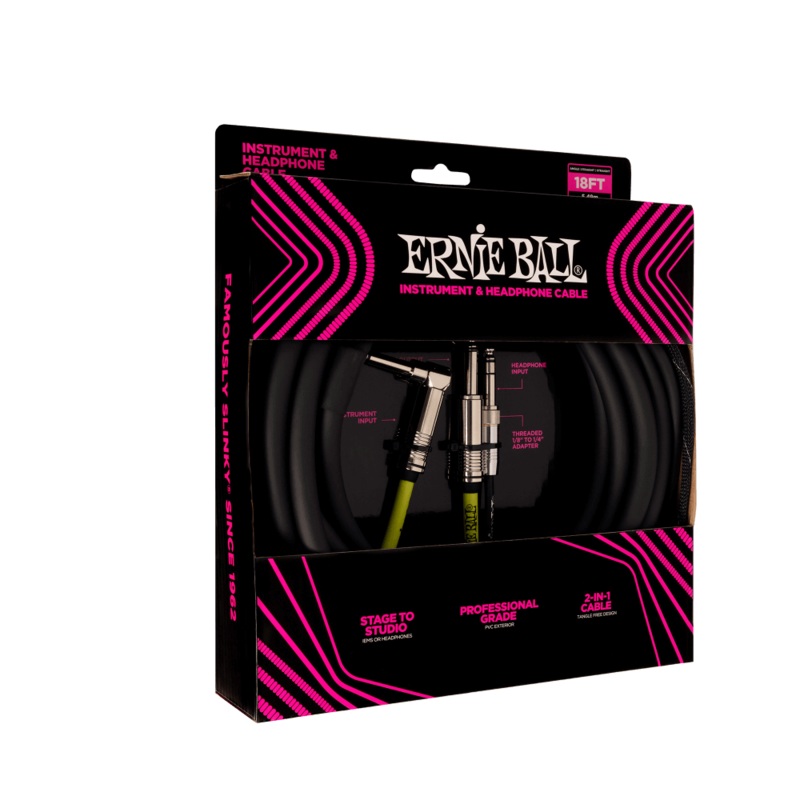 Ernie Ball 1/4 Ts Male To 1/4 Ts Male  Instrument & Headphone Combo Cable  – 18′