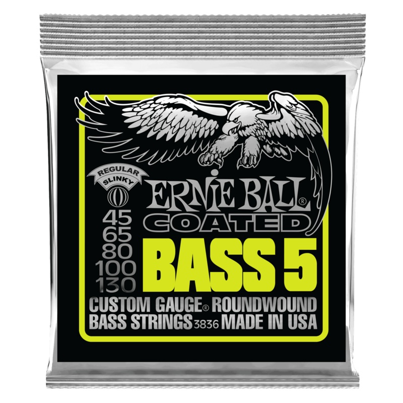 Ernie Ball 3836 Regular Slinky Coated .045-.130 Five-String Custom Gauge Electric Bass Strings