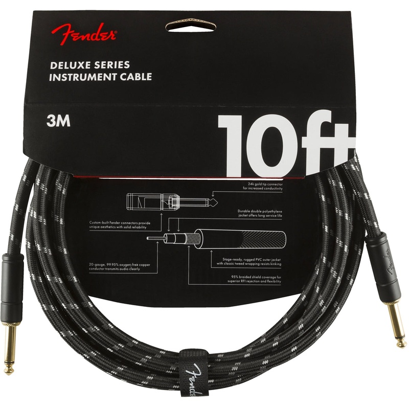 Fender Deluxe Series Stragiht To Straight 10′ Instrument Cable – Black Tweed