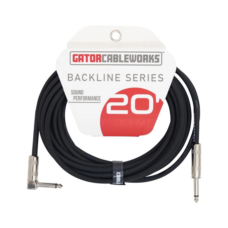 Gator Cableworks Backline Series Instrument Cable 1/4 Straight to 1/4 Right Angle – 20 FT.