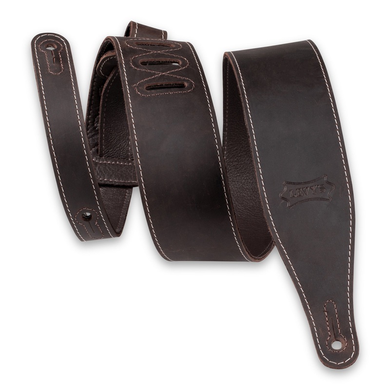 Levy’s 2.5 Wide Butter Leather Guitar Strap – Dark Brown