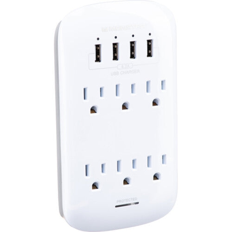 Monster 6 Outlet Cable Wall Tap Surge Protector – White