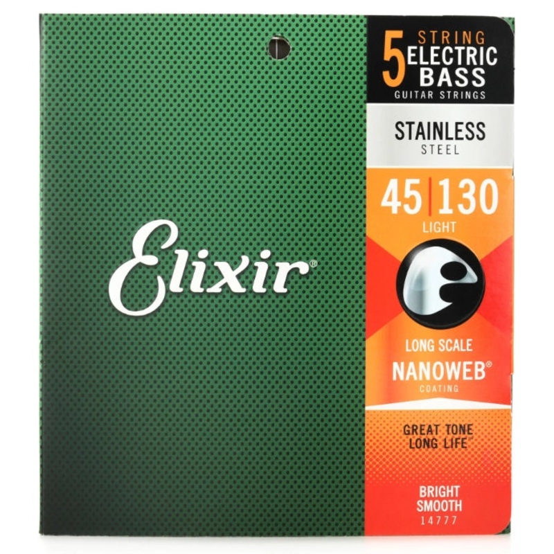 Elixir Strings 14777 .045-.130 Nanoweb Light Gauge Electric Bass Strings – Long Scale 5-String