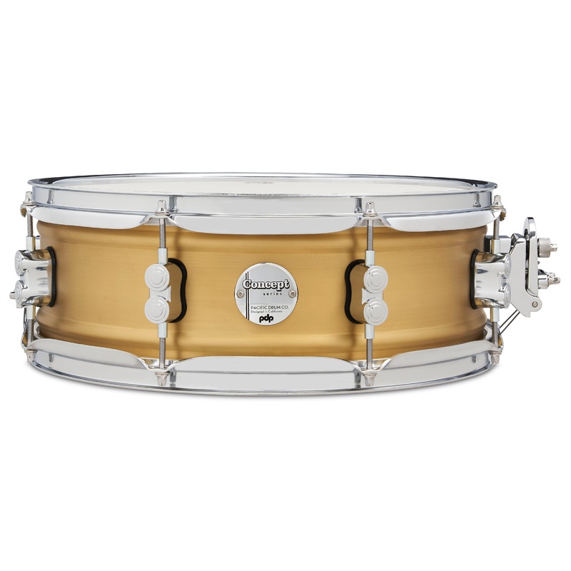 PDP Concept Series Snare Drum 5 x 14 Aluminum Snare Drum – Natural Satin Brushed Brass w/ Chrome Hardware